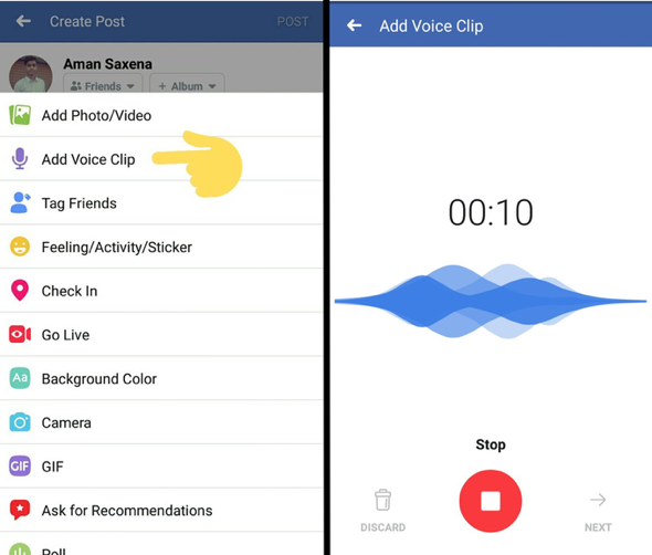 Facebook testing ‘Voice Clip’ status update