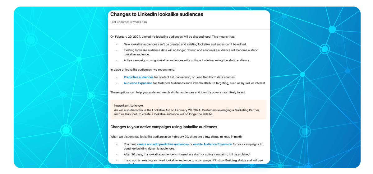 LinkedIn retires "Lookalike Audiences"