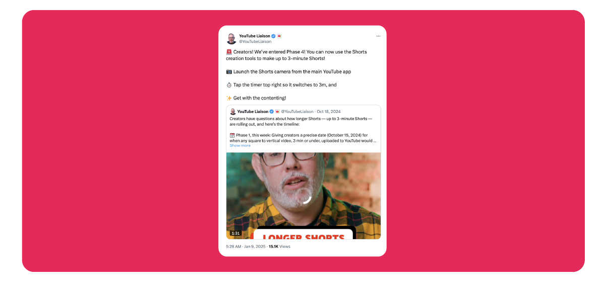 YouTube Shorts going long