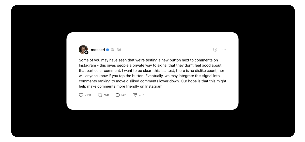 Instagram is testing a discrete dislike button