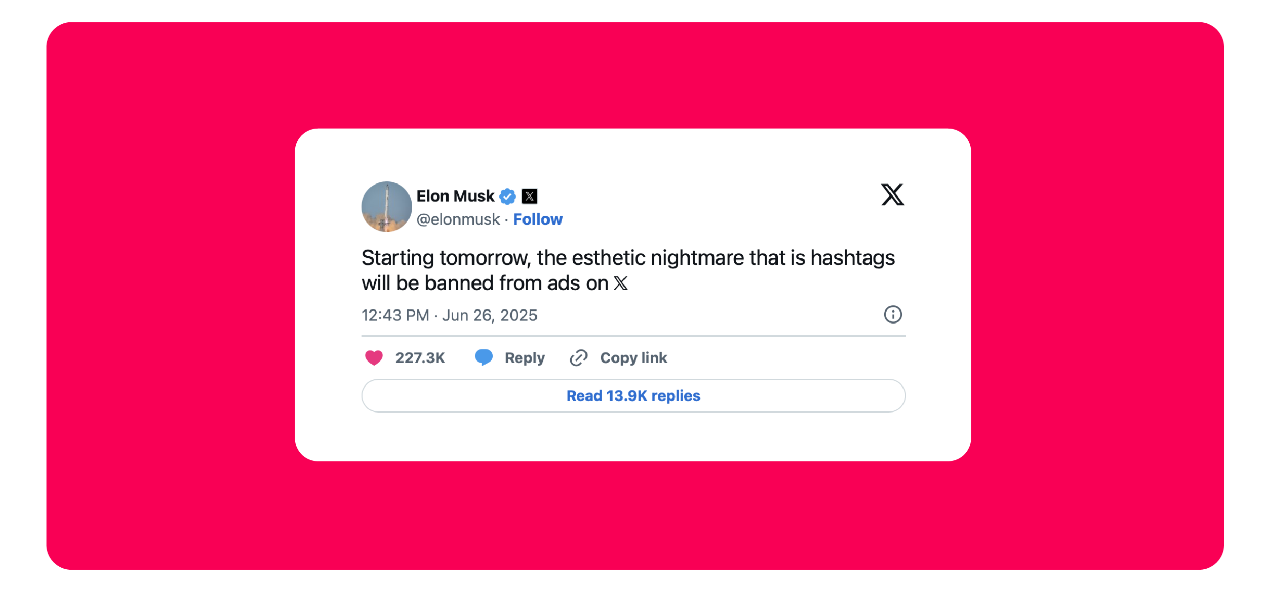 Elon Musk wages war on hashtags in ads